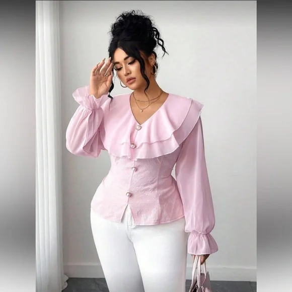 Elegant Pink Ruffled Blouse Sz 1X NWT - Picture 4 of 5